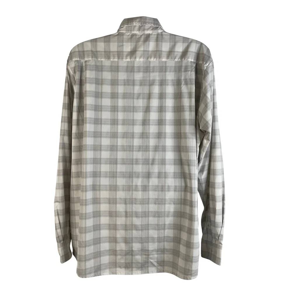 Wrangler Performance Men's 2XL Plaid Long Sleeve Button Up Shirt‎ Gray White